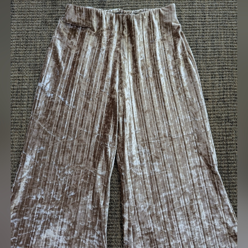 Free People Star Sign Ribbed Pleated Wide Leg Velvet Pants Xs Pre Owned - Picture 4 of 9